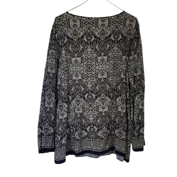 Sophie Max women's size XL black gray paisley print pop over tunic blouse top - Picture 2 of 6